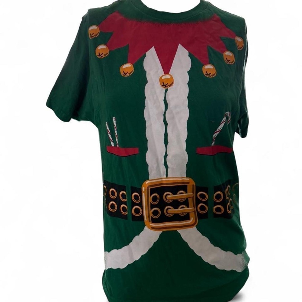 Holiday Time Green Elf Christmas T-Shirt Women Small Graphic Holiday Tee